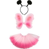 Vlinder verkleed set - vleugels/rokje/diadeem - roze - kinderen - carnaval verkleed accessoires