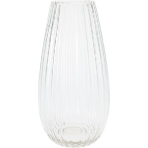 Home &amp;amp; Styling Bloemenvaas - Felicia - glas met streep relief - transparant - D15 x H30 cm