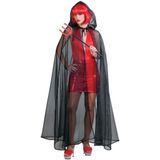 Funny Fashion Halloween verkleed cape met kap - zwart - mesh stof - Dames kostuum/kleding