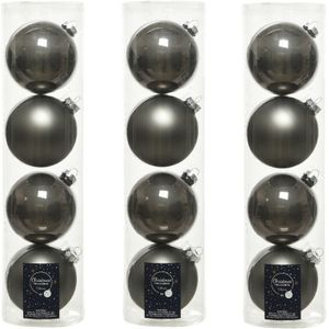 12x stuks kerstballen antraciet (warm grey) van glas 10 cm - mat/glans - Kerstversiering/boomversiering