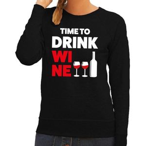 Time to Drink Wine tekst sweater zwart dames - dames trui Time to Drink Wine