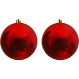 2x Grote kerst rode kunststof kerstballen van 20 cm - glans - rode kerstboom versiering