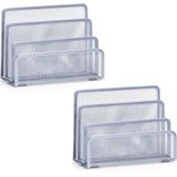 2x Zilveren brievenhouders postbakjes 3-vaks van draadmetaal/mesh 17 x 13,5 cm - Zeller - Kantoorbenodigdheden - Bureau-accessoires - Brievenhouders - Postbakjes - Mesh kantoor/bureau benodigdheden