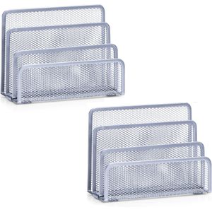 2x Zilveren brievenhouders postbakjes 3-vaks van draadmetaal/mesh 17 x 13,5 cm - Zeller - Kantoorbenodigdheden - Bureau-accessoires - Brievenhouders - Postbakjes - Mesh kantoor/bureau benodigdheden