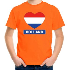 Oranje Holland hart vlag shirt kinderen - Oranje Koningsdag/ Holland supporter kleding