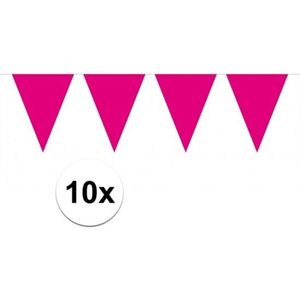 10x vlaggenlijn / slinger magenta roze 10 meter - totaal 100 meter - slingers