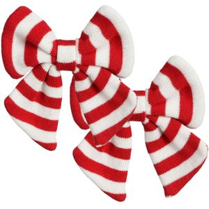 House of Seasons kerst ornament strikken- 2x -rood/wit steep 14 cm- polyester