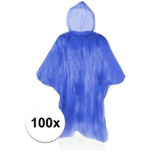 100x Voordelige wegwerp regenponcho voor volwassenen - Blauw