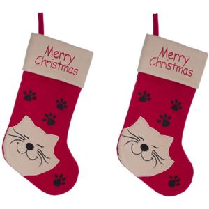 2x stuks kerstsok rood voor de kat/poes 19 cm - Kerstversiering/kerstdecoratie kerstsokken voor huisdieren