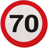 60x Papieren servetjes 70 jaar verkeersbord thema feestartikelen 33 cm rond - 70e verjaardag papieren wegwerp tafelde