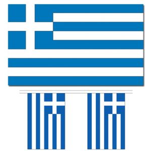 Landen vlaggen versiering set Griekenland 2x artikelen vlag 90 x 150 cm en een vlaggetjes lijn van 3 meter
