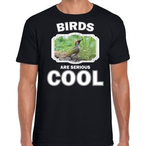 Dieren vogels t-shirt zwart heren - birds are serious cool shirt - cadeau t-shirt groene specht/ vogels liefhebber