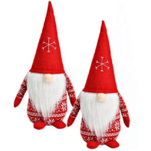 2x stuks pluche gnome/dwerg decoratie poppen/knuffels rood 16 x 20 x 40 cm - Kerstgnomes/kerstdwergen/kerstkabouters