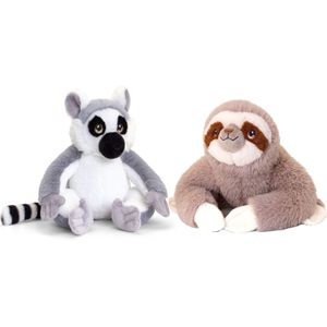 Keel Toys - Pluche Knuffels Combi-set Dieren Luiaard en Maki Aapje 25 cm