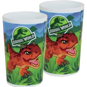 2x stuks kunststof drinkbeker Jurassic World dinosaurus 220 ml - Onbreekbare kinder bekers