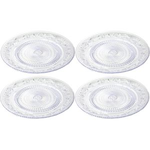 Plasticforte Onbreekbare Ontbijt/gebakbordjes - 4x - kunststof - kristal stijl - transparant - Dia 18 cm