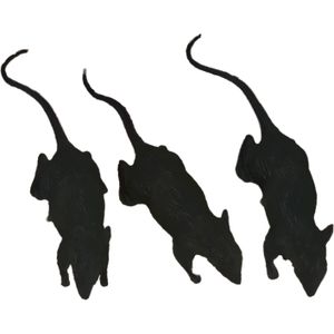 Fiestas nep ratten 6 cm - zwart - 3x - Horror/griezel thema decoratie dieren