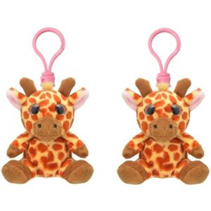 Set van 2x stuks pluche mini knuffel giraf sleutelhanger 9 cm - Dieren knuffel cadeaus artikelen voor kinderen