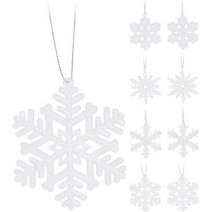 24x Kersthangers figuurtjes witte sneeuwvlok/ster 10 cm glitter - Sneeuw thema kerstboomhangers - Kerstboomversieringen koper