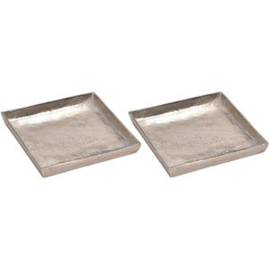 2x Aluminium plateaus zilver vierkant 20 x 20 cm - Dienbladen - Kaarsenplateau - Serveerschalen - Keukenbenodigdheden - Woonaccessoires