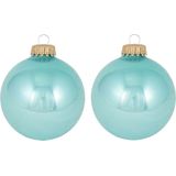 24x Waterlelie blauwe glazen kerstballen glans 7 cm kerstboomversiering - glans - Kerstversiering/kerstdecoratie blauw