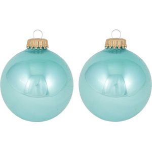 24x Waterlelie blauwe glazen kerstballen glans 7 cm kerstboomversiering - glans - Kerstversiering/kerstdecoratie blauw