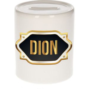 Dion naam cadeau spaarpot met gouden embleem - kado verjaardag/ vaderdag/ pensioen/ geslaagd/ bedankt