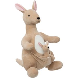 Atmosphera Knuffeldier Kangoeroo Billy met baby  - zachte pluche stof - knuffels - beige - 63 cm