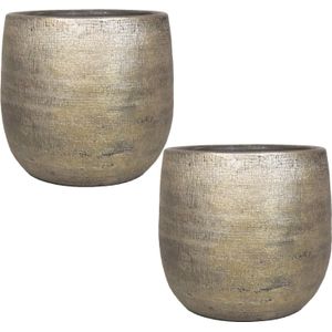 Set van 2x stuks luxe plantenpotten/bloempotten goud Mira van keramiek 34 cm - Keramische plantenpotten/plantenbakken