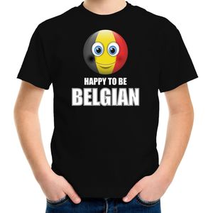 Belgie Happy to be Belgian landen t-shirt met emoticon - zwart - kinderen - Belgie landen shirt met Belgische vlag - EK / WK / Olympische spelen outfit / kleding