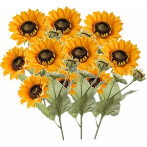 6x stuks zonnebloemen nep/namaak kunstbloemen takken van 62 cm