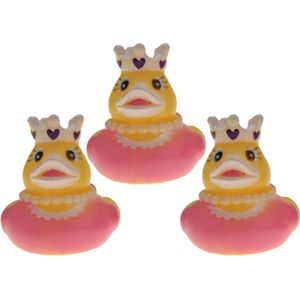 Rubber badeendje prinses - 3x - roze - badkamer fun artikelen - size 5 cm - kunststof - speelgoed eendjes