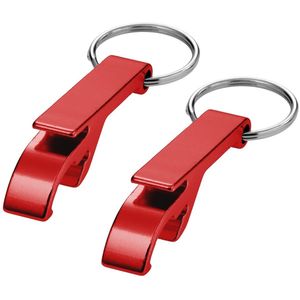 Set van 12x stuks flesopeners met sleutelhanger rood 6 cm - Voordelige weggevertjes