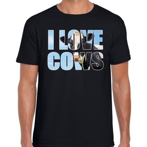 Tekst shirt I love cows met dieren foto van een koe zwart voor heren - cadeau t-shirt koeien liefhebber