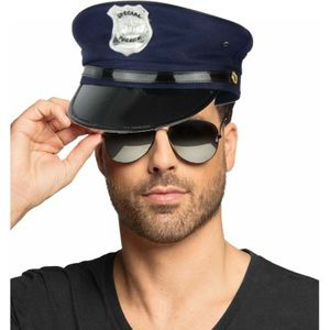 Carnaval verkleed politiepet - met spiegel zonnebril - blauw - heren/dames - verkleedkleding accessoires