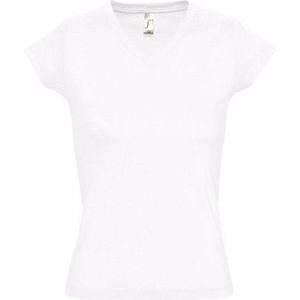 Set van 2x stuks dames t-shirt  V-hals wit 100% katoen slimfit - Dameskleding shirts, maat: 40 (L)