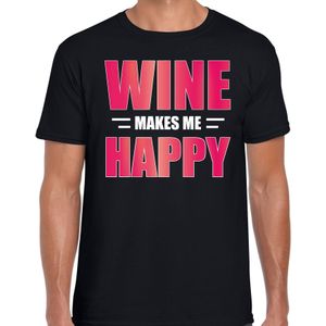 Wine makes me happy / Wijn maakt me gelukkig drank t-shirt zwart voor heren - wijn drink shirt - themafeest / wijnproeverij outfit