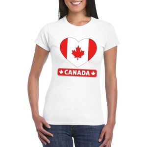 Canada t-shirt met Canadese vlag in hart wit dames