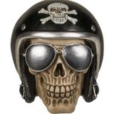 Spaarpot Motor bikers skull/schedel 16 x 13 cm - met sleuteltje - Vaderdag cadeau