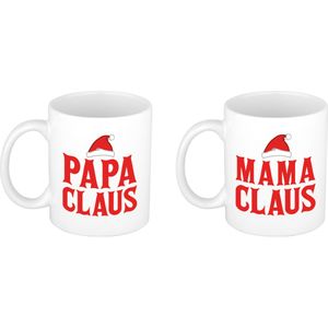 Papa en Mama Claus koffiemokken / thee bekers kerstcadeau voor vader/moeder 300 ml - Kerstmokken