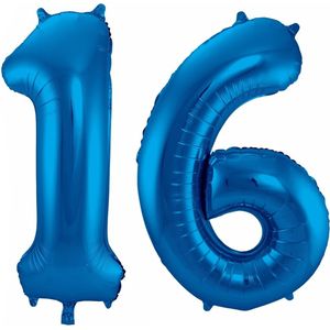 Cijfer ballonnen - Verjaardag versiering 16 jaar - 85 cm - blauw