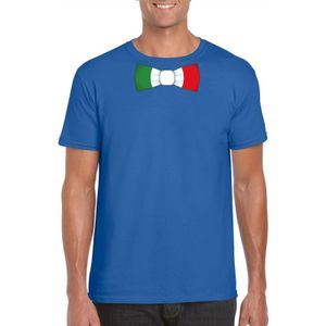 Blauw t-shirt met Italiaanse vlag strikje heren - Italie supporter