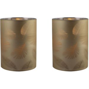 3x stuks luxe led kaarsen in goud bladeren glas D7 x H10 cm - Woondecoratie - Elektrische kaarsen