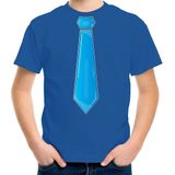 Bellatio Decorations Verkleed t-shirt voor kinderen - stropdas - blauw - jongen- carnaval/themafeest