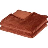 Atmosphera fleece dekens/fleeceplaids - 2x - terracotta - 125 x 150 cm - polyester - Bankdeken