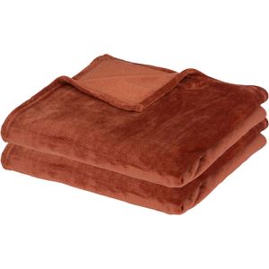 Atmosphera fleece dekens/fleeceplaids - 2x - terracotta - 125 x 150 cm - polyester - Bankdeken