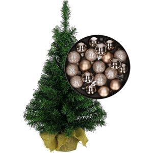 Mini kerstboom/kunst kerstboom H45 cm inclusief kerstballen champagne - Kerstversiering