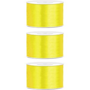 3x Hobby/decoratie geel satijnen sierlinten 3,8 cm/38 mm x 25 meter - Cadeaulint satijnlint/ribbon - Gele linten - Hobbymateriaal benodigdheden - Verpakkingsmaterialen