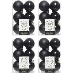 48x Zwarte kunststof kerstballen 6 cm - Mat/glans - Onbreekbare plastic kerstballen - Kerstboomversiering zwart