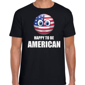 Amerika Happy to be American landen t-shirt met emoticon - zwart - heren -  Amerika landen shirt met Amerikaanse vlag - WK / Olympische spelen outfit / kleding